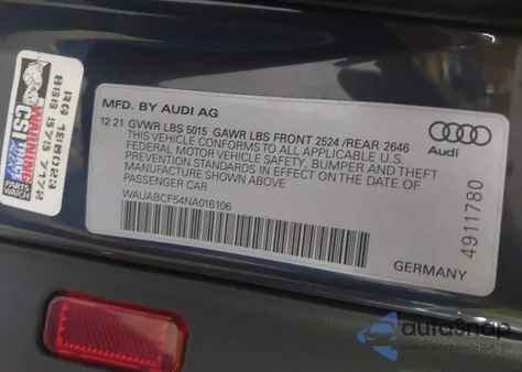 2022 Audi A5 Sportback Premium 40 Tfsi Quattro S Tronic from USA, damaged, VIN WAUABCF54NA016106